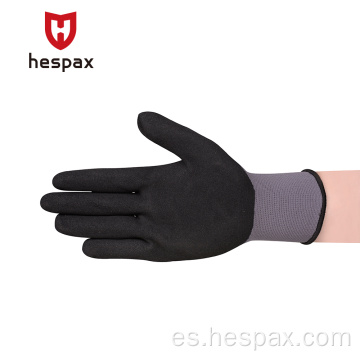 Hespax Nylon Nitrile Seny acabado arenoso guantes duraderos